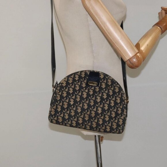 Christian Dior Trotter Canvas Shoulder Bag Navy Gold Auth - Picture 1 of 15
